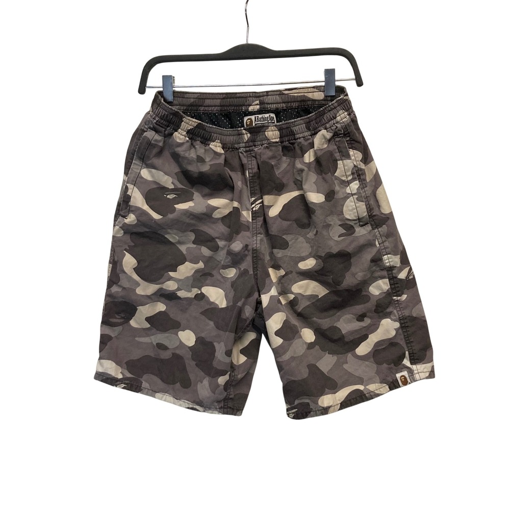 A Bathing Ape BAPE Gray Camo Mesh Lined Shorts Mens Large Streetwear